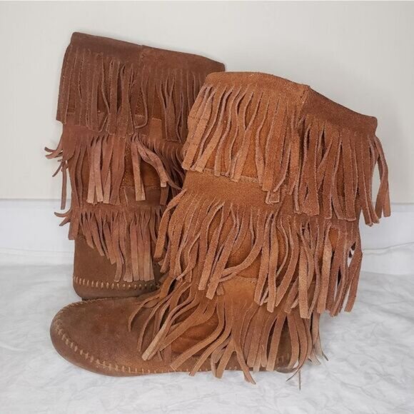 Suede leather fringe moccasin boots - Picture 6 of 6